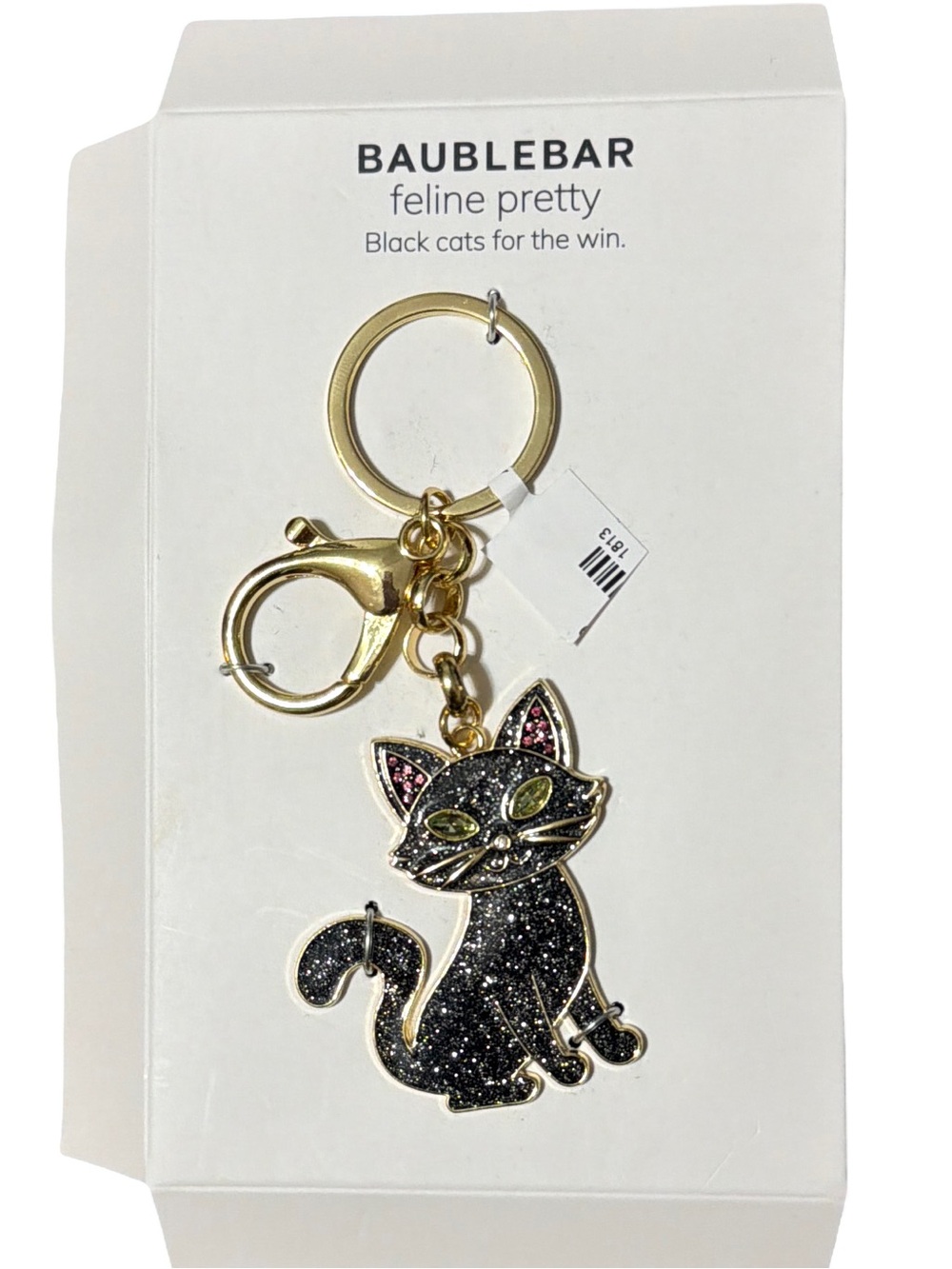 BaubleBar Black and Gold Sparkle Cat Keyring
